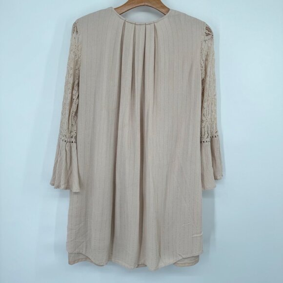 Chelsea & Violet Boho Lace Button-Front Dress Beige crinkle size medium womens - Picture 8 of 9